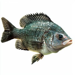 Naklejka premium Freshwater Fish Portrait of a Tilapia with Rich Textures and Vibrant Colors Captured Against a White Background
