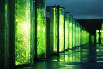 Fototapeta premium Futuristic Bioenergy Plant Harnessing Algae for Sustainable Energy Solutions and Environmental Innovation