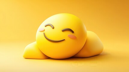 Fototapeta premium Happy Emoji Relaxing on Yellow Background