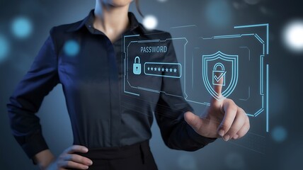 businessman pressing the virtual button MFA, multi-factor authentication. cloud computing concept, cloud technology, Saas, Paas, Iaas. AWS Services  