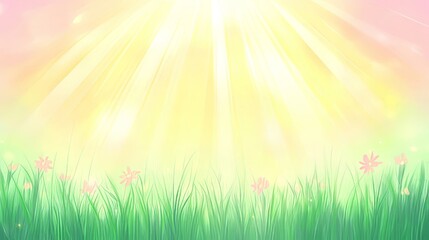 Obraz premium Sunbeams Gleaming Over Spring Meadow Flowers