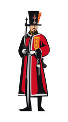 Beefeater Yeoman Warder Illustration in Minimalist Flat SVG Vector Style