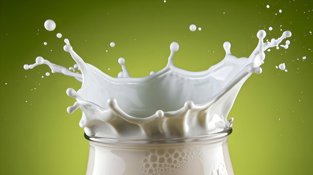 Splashing Milk in a Glass with Green Background