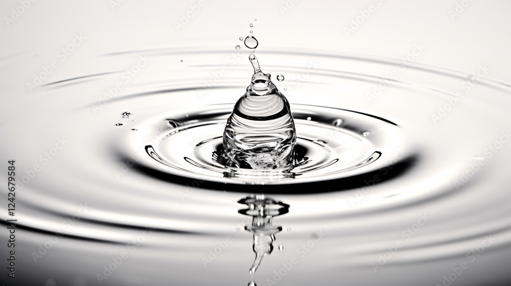 Poster a drop of water falls, creating ripples on the surface against a dark background, ideal for presenta