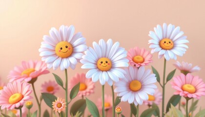 Happy Smiling Daisies in a Pastel Flower Field
