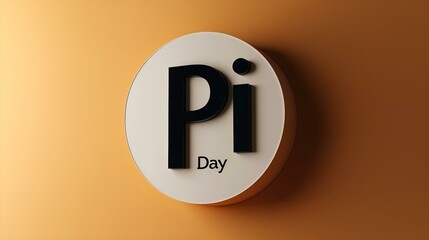 Modern Pi Day emblem with bold black text on a round white plate against a gradient orange background, symbolizing mathematics.