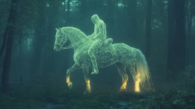 a realistic version of ghost rider, horse in flames, super textured. 