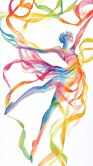 A Dancer Enveloped In Colorful Flowing Ribbons