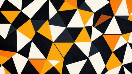 Abstract Geometric Triangle Pattern in Black, White, and Orange