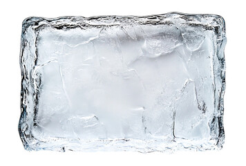 Frosted rectangular ice frame with textured edges, isolated on a transparent cutout background
