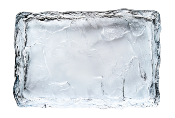 Frosted rectangular ice frame with textured edges, isolated on a transparent cutout background