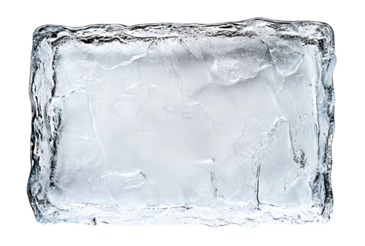 Frosted rectangular ice frame with textured edges, isolated on a transparent cutout background - Powered by Adobe