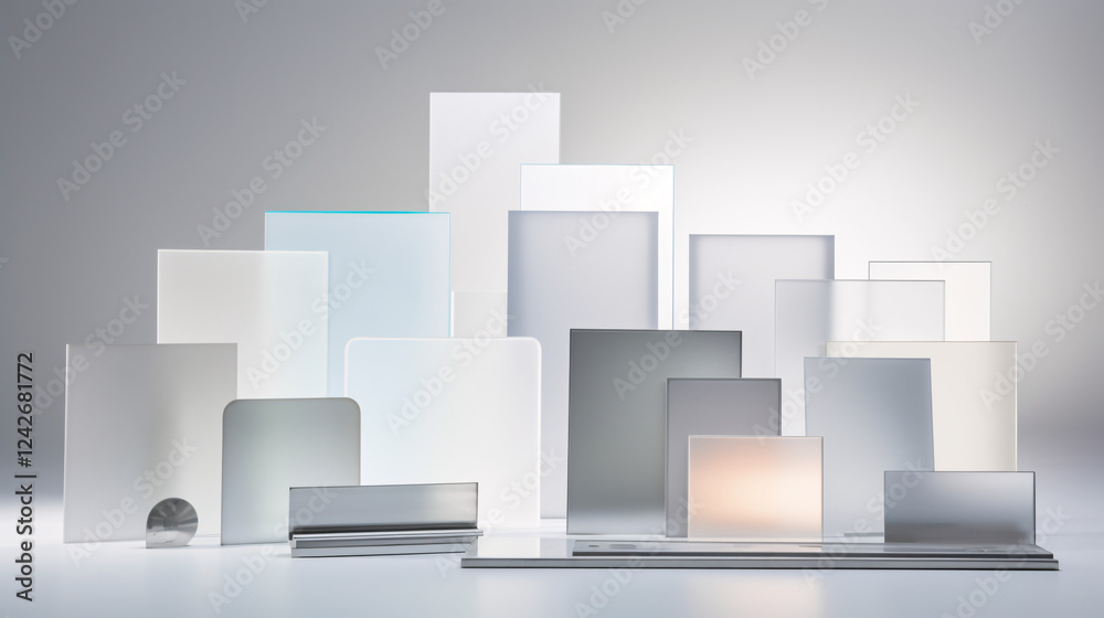 Leinwandbilder futuristic rectangular material samples on a grey gradient background, ideal for design presentation