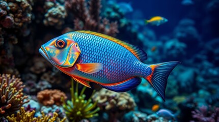 Vibrant Tropical Fish with Iridescent Fins and Colorful Coral Reef &ndash; Underwater 8K Macro Photography