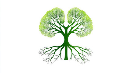 Obraz premium stylized tree design with green foliage and intricate roots symbolizes growth and nature beauty. This illustration captures essence of life and connection to earth