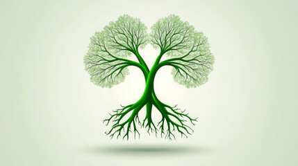 stylized tree design with green leaves and roots, symbolizing growth and nature. This artistic representation evokes sense of harmony and connection to environment