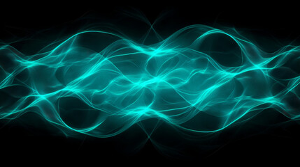 Fototapeta premium visually striking abstract design with glowing turquoise waves, creating sense of movement and energy against dark background. This captivating image evokes feeling of dynamism and fluidity