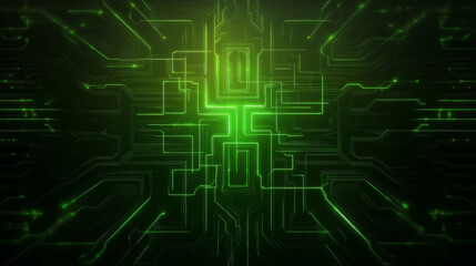 Fototapeta premium Futuristic abstract design featuring intricate green circuit patterns, conveying sense of technology and innovation. Ideal for digital art and tech related themes