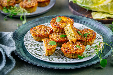 Vegetable savory muffins with savoy cabbage, feta cheese, and Psyllium husks