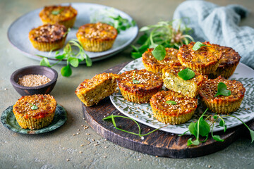 Vegetable savory muffins with savoy cabbage, feta cheese, and Psyllium husks