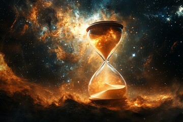 Cosmic Hourglass: A Mystical, Golden Sandscape in Space