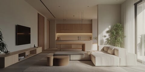 Fototapeta premium Modern Minimalist Apartment Living Room Design
