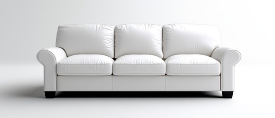 A modern white sofa with three cushions, ideal for living room decor.