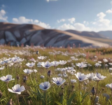 Fallugia paradoxa flowers blooming on the prairie , blooming, fields, nature