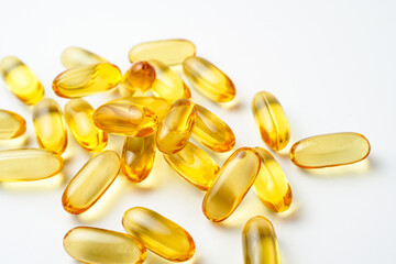 Oil filled capsules, softgel of food supplements, fish oil, omega 3, vitamin D3, vitamin E