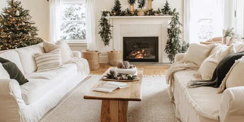 Obraz premium Cozy Winter Living Room Christmas Decorated