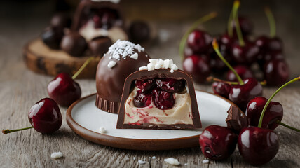 Milk chocolate filled with black forest cherry ganache