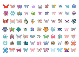 Monarch butterfly silhouettes collection, vector illustration isolated on white background.Butterflies in flight.Set of watercolor illustrations depicting bright butterflies isolated on a white backgr