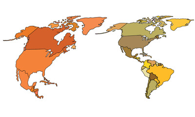 Isolated Earth tones map of North America with detailed regions on a white background.