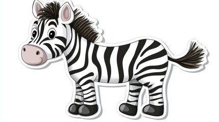 Obraz premium Cartoon zebra sticker illustration on white background, perfect for children's books or educational materials