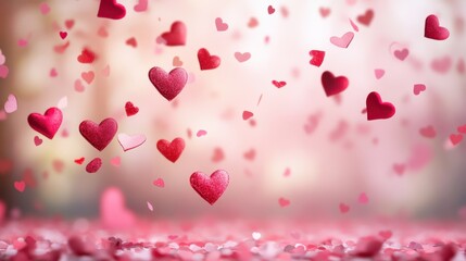 A pink Valentine's Day background with scattered hearts