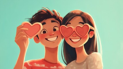 Two young people in love share a happy kiss