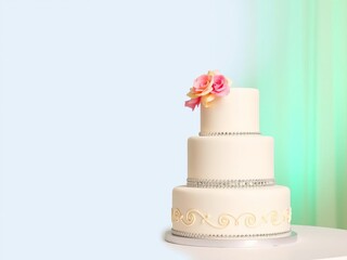 Elegant three tier white wedding cake with smooth shapes, event, elegant, decorative