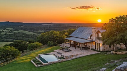 Hill Country Sunset: Luxurious Ranch House with Stunning Views