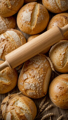 traditional bakery scene with fresh bread and baking tools