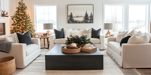 Fototapeta premium Elegant Winter Living Room Christmas Decor
