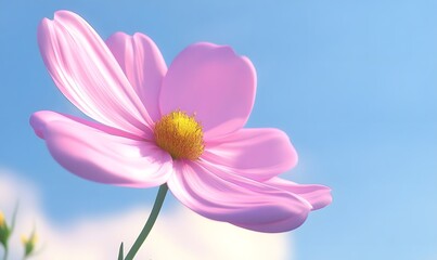 Fototapeta premium Pink cosmos flower against a blue sky, nature background, spring, floral design