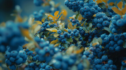 Fototapeta premium Branch of juicy blueberries after rain 