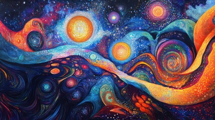 Vibrant abstract backgrounds with colorful dragon, watercolor painting, and fractal designs create an artistic texture