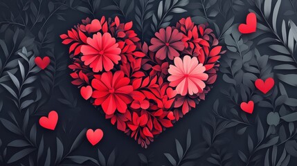 A red heart blossom on a black background, a symbol of love and Valentine's Day