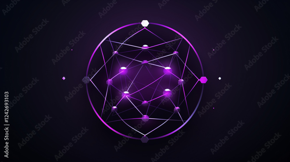 Aufkleber a modern tech logo with overlapping geometric shapes on a violet purple background for a banner.