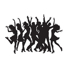 vector silhouette of a group of people joyfully dancing and celebrating