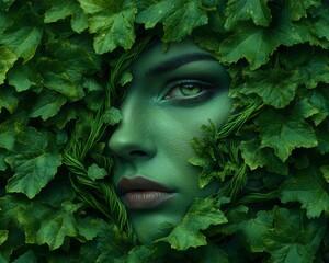 portrait person painted face jealousy tendrils envy Haunting Portrait of a Woman in Green Tones
