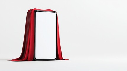 Blank-screen smartphone draped in red, isolated on white, demonstrating the speed of modern IT capabilities.