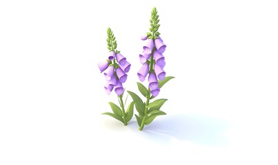 Naklejka premium Two purple foxglove flowers, isolated on white background, 3D render, nature illustration