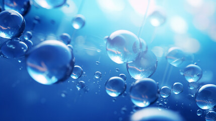 A sleek aquatic scene with luminous blue bubbles, featuring space for text, ideal for a banner.

